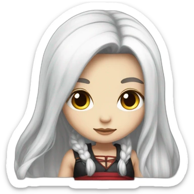 rpg-girl-with-long-straight white-hair-and-red-skirt and black tights like chibi sticker