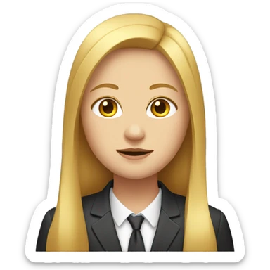 Facial obesity, female, with golden long hair, wearing a suit sticker