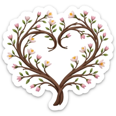Natural minimal branches with a few flowers in a twisty heart shape sticker