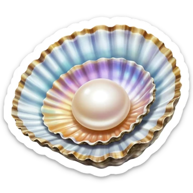 open oyster shell with a shiny pearl sticker