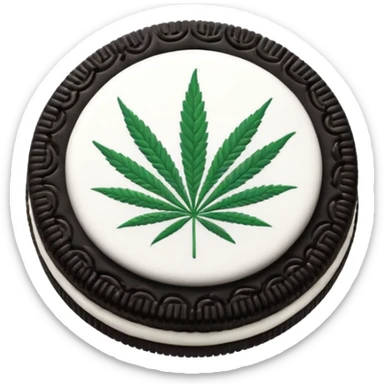 black and white oreo cookies with cannabis leaf sticker