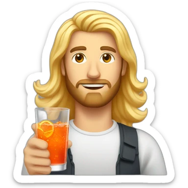 Guy with long blond hair and short beard drinking aperol spritz sticker