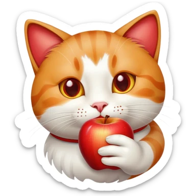 cat eating apple sticker