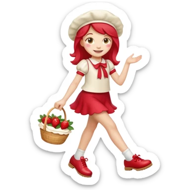 pretty and cute realistic modern day strawberry shortcake full body with red shoes emoji sticker