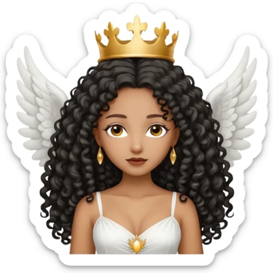 Angel wing white dress black queen long curly hair  sticker
