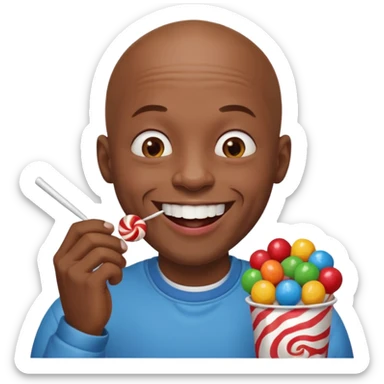 Bald black man eating lots of candy sticker