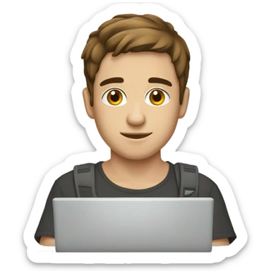 caucassian young man with short brown hair working on laptop sticker