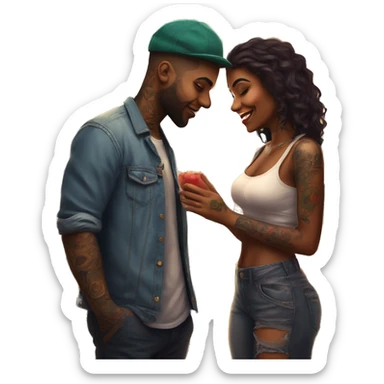 Romantic carnival date for beautiful tattooed couple sticker