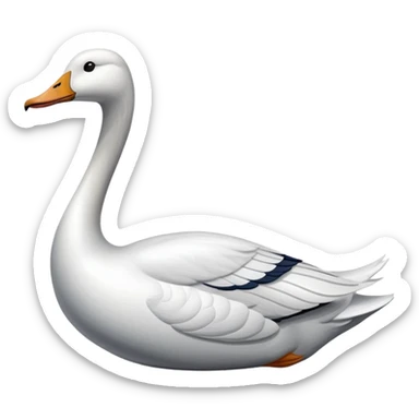 A naval vessel with a flight deck and a long-necked white goose head extending from the bow sticker