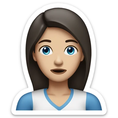 woman with dark brown straight hair and blue eyes upset sticker