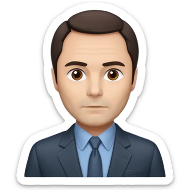 John Saxon with dark brown hair, slate suit sticker