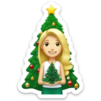 Blond Girl decorating a Christmas tree sticker