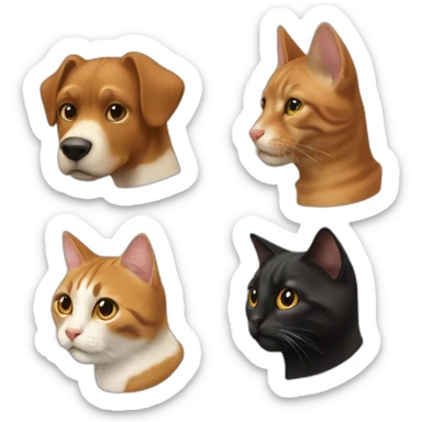 Un chien marron, un chat noir, un char crème, un chat roux sticker
