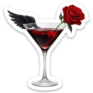 🍸+🍹🖤+🌹 (the liquid is black and one glass with black fallen angel wings)  sticker