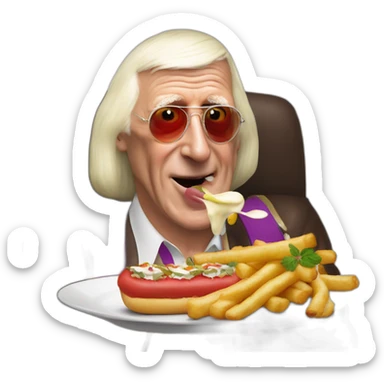 Sir Jimmy Savile is obese eating a saveloy wonderful sticker