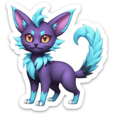 Black and cyan edgy magical elemental will-o-wispy Noivern-Noibat-Purloin-Torracat-Lykoi-Caracal-cat-Fakemon-fusion-hybrid-creature, full body sticker