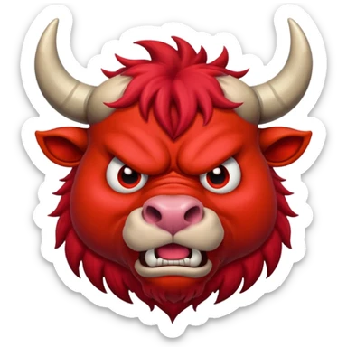 Generate a crazy bull, with a crazy face. Only face without body. sticker