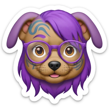 tattooed dog with heavy face tattooes and glassess, purple haired sticker