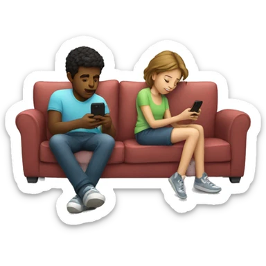 Boy and Girl laying on Couch watching on their phones  sticker