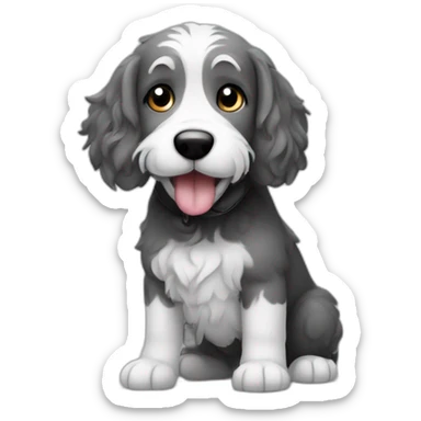 A gray and black and white ausidoodle dog watching a moving and saying NO APPLE TV sticker