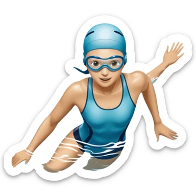 An icon featuring a swimmer in motion, cutting through the water with smooth strokes. The design includes ripples, goggles, and a swimming cap, symbolizing the fluidity and grace of swimming. Transparent background highlights the speed, technique, and rhythm of the sport. sticker