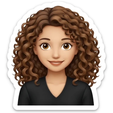 brown balayage hair long curly (not to much curly/not afro), light skin tone, brown eyes, not too skinny, black outfit sticker
