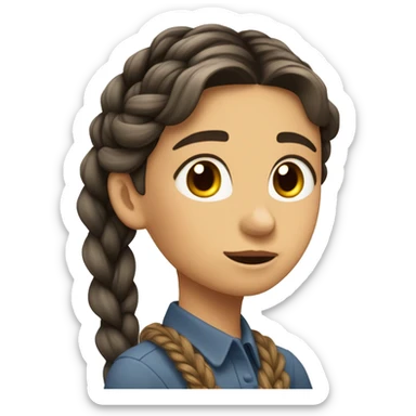 una chica trigueña clara, durmiendo, con una trenza y polo de dibujos sticker