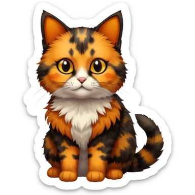 small tortoiseshell cat. only black and and orange. amber eyes. full body.  sticker