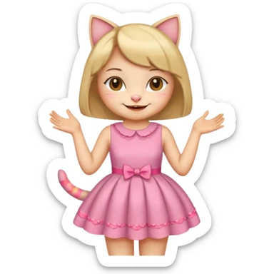 happy girl cat with a bob haircut wearing a birthday dress sticker