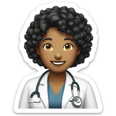 Doctor Girl with freckles and curly black hair upto her back laughing sticker