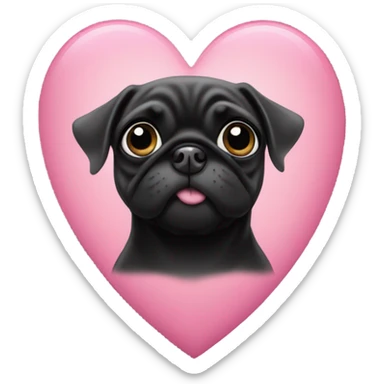 Black pug in a pink heart sticker