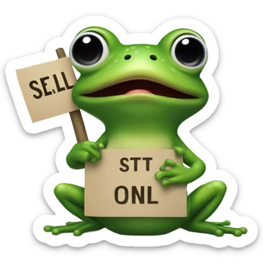 A frog with a sign saying sell sticker