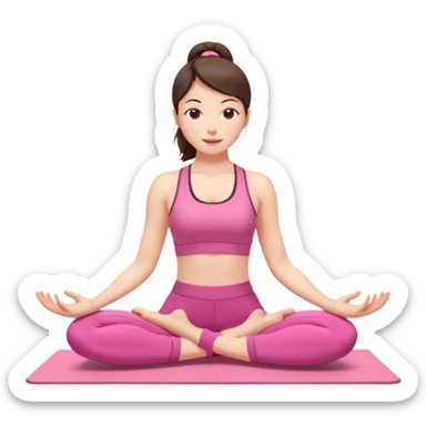 white brunette woman stretching on a yoga mat, pink sportswear, pilates pose sticker