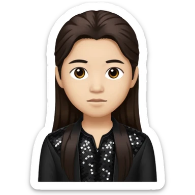 Chi Cheng from Deftones with long dark brown hair, light skin, black sequin outfit sticker