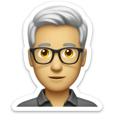 White man with yellow tinted glasses and black hair in a polo shirt sticker