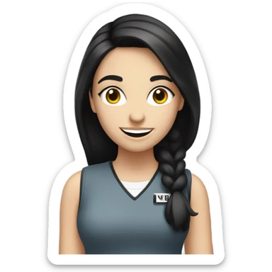 White girl black hair holding a nerd sign sticker