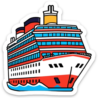 A colorful cruise ship with multiple decks sticker