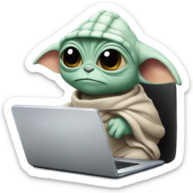 Grogu from Star Wars with a laptop sticker