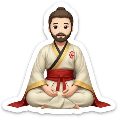 Beautiful man with beard in Hanfu sitting on the ground sticker