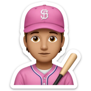 man with pink jersey and baseball hat sticker