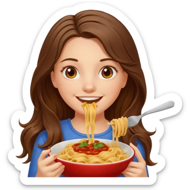 smiling white long brunette hair girl with hazel eyes with pasta sticker