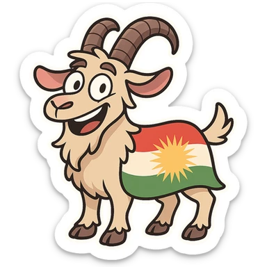 cartoon sticker of a happy colorful Kurdish goat, no flag, no text, suitable for WhatsApp and Instagram, transparent background sticker
