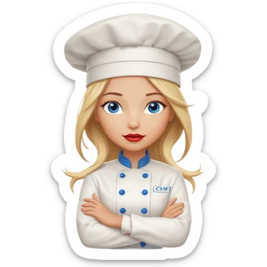 Beautiful, sexy,  long blonde hair, blue eyed, full red lips female chef arms folded  sticker