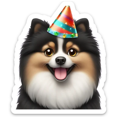 black pomeranian happy party sticker