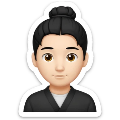 man with black hair tied in a bun sticker