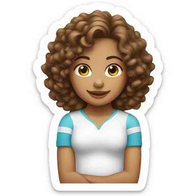 Pretty girl with brown curly hair light skin on a surfboard  sticker