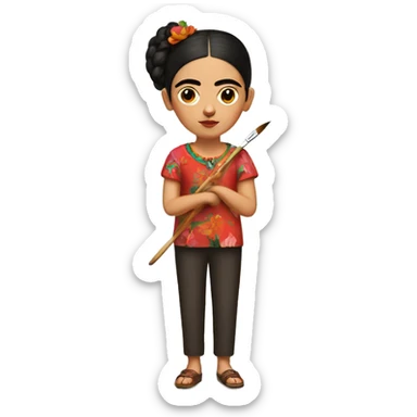 full body frida kahlo unibrow kid with paintbrush sticker