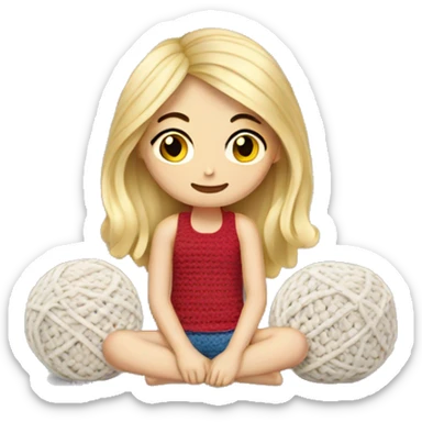 white blond Girl sitting doing crochet sticker