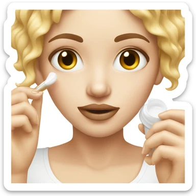 white girl applying cream on face sticker