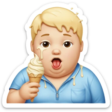 An obese kid eating ice cream sticker